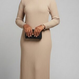 Ribbed Knit Maxi Dress Beige